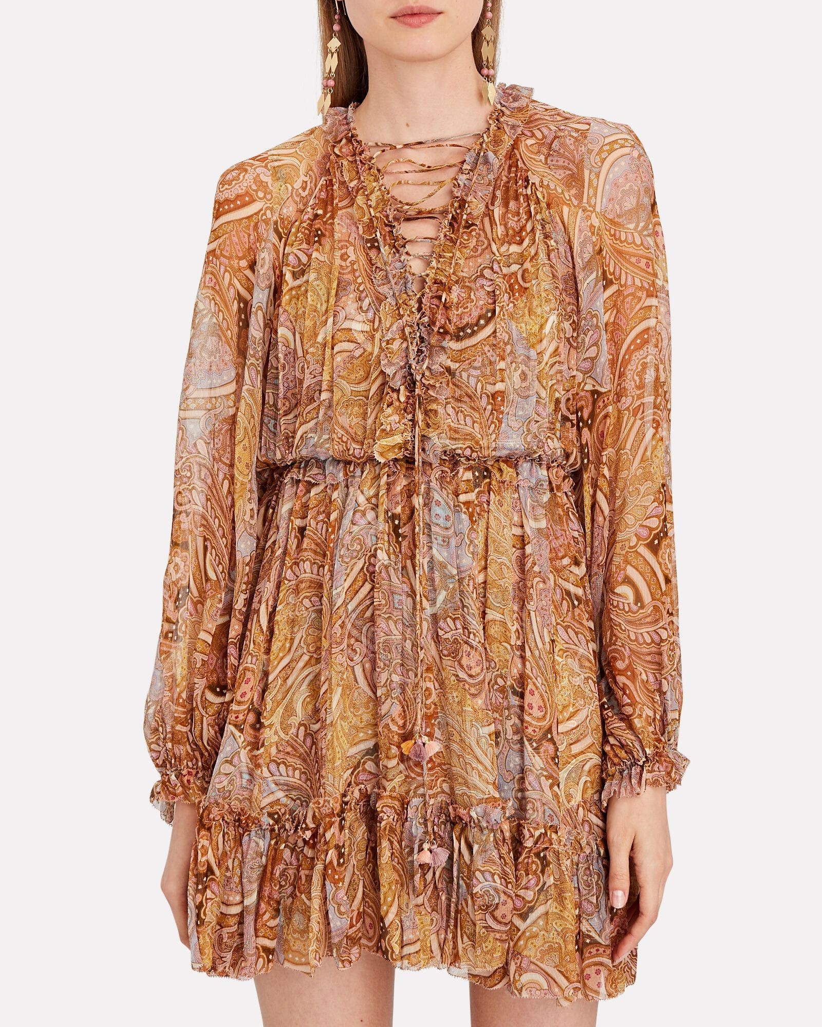 Concert Lace-Up Paisley Chiffon Dress | INTERMIX