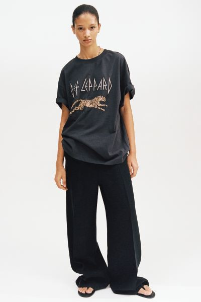 Long printed T-shirt - Round neck - Short sleeve - White/Kansas - Ladies | H&M GB | H&M (UK, MY, IN, SG, PH, TW, HK)