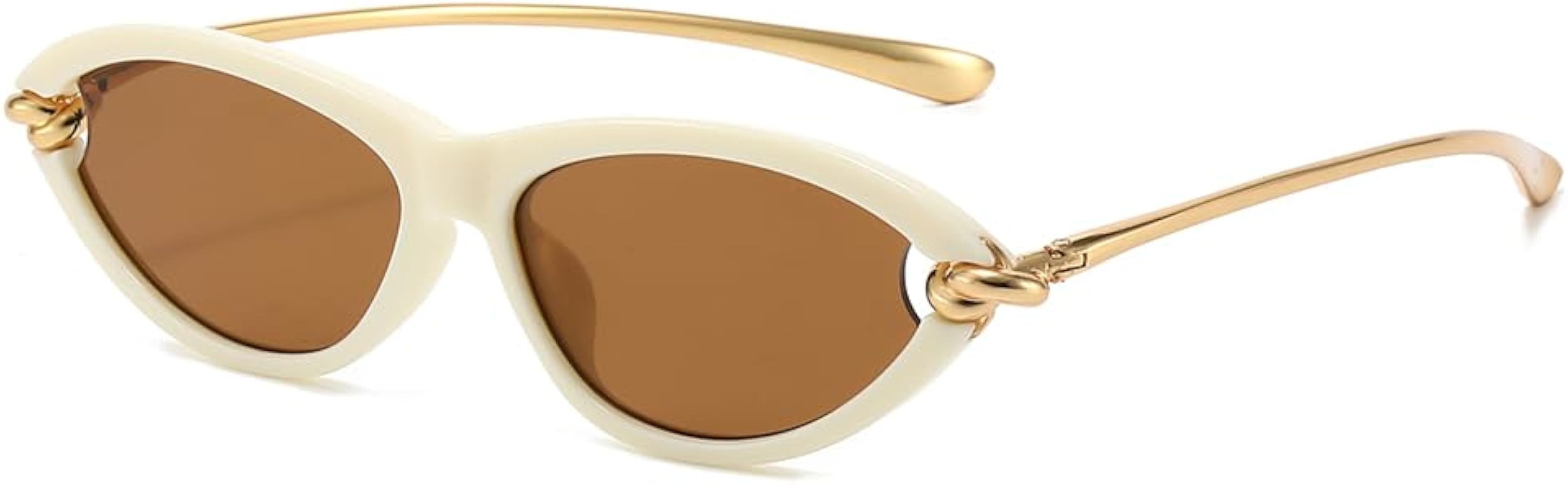 YAMEIZE Retro Cat Eye Sunglasses for Women Vintage Small 90S Oval Cateye Sunglasses Gold Frame UV... | Amazon (UK)