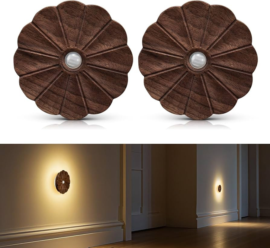 Motion Sensor Night Light Wooden Carved Flower Mini USB Rechargeable Stick-On Step Lights Magneti... | Amazon (US)