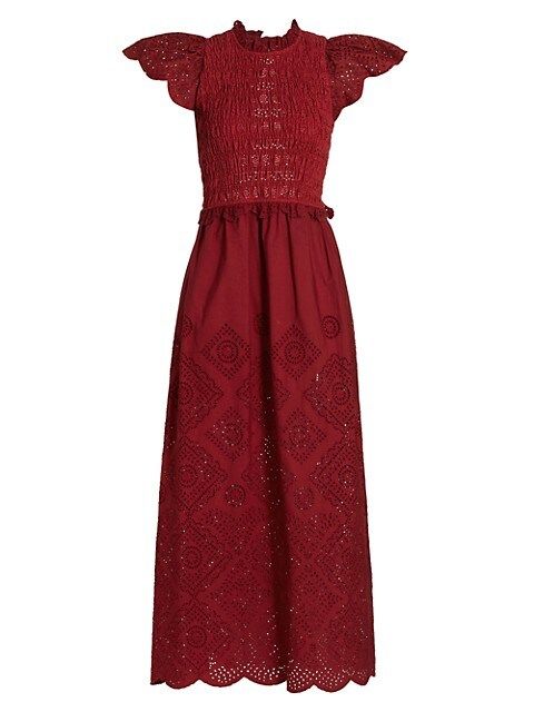 Vienne Eyelet Smocked Midi Dress | Saks Fifth Avenue