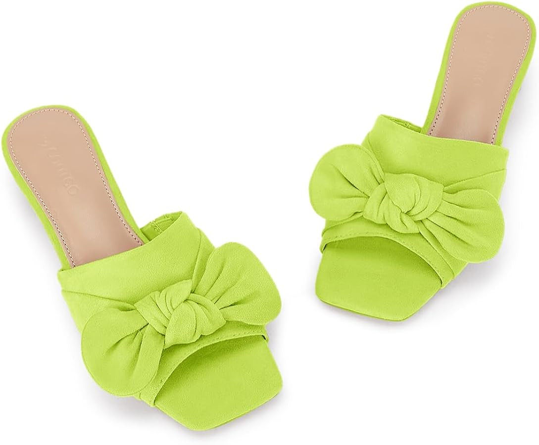 Coutgo Womens Bow Slides Sandals Wide Width Slip On Chunky Low Heels Square Open toe Elagant Summ... | Amazon (US)