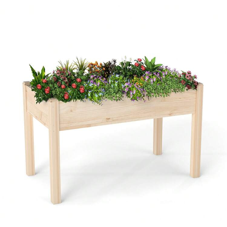 Elevated Wooden Garden Bed With Legs, 48x24x30in Planter Box With Liner For Herbs, Flowers, Veggies, 300lbs Capacity, Perfect For Patio | SHEIN