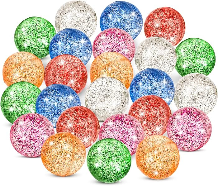 24 Pcs Glitter Bouncy Balls for Kids, 32mm 6 Colors Rubber Bounce Balls Bulk for Party Favors, Go... | Amazon (US)