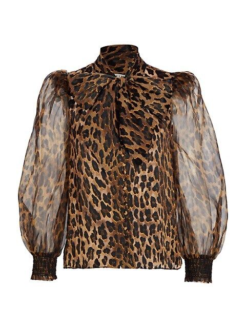 Alice + Olivia Brentley Leopard-Print Tie-Neck Blouse | Saks Fifth Avenue