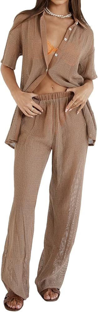 Women Sexy Cover Up Dress Oversized Sheer Mesh Crochet Hollow Out See Through Summer Coverups Out... | Amazon (US)