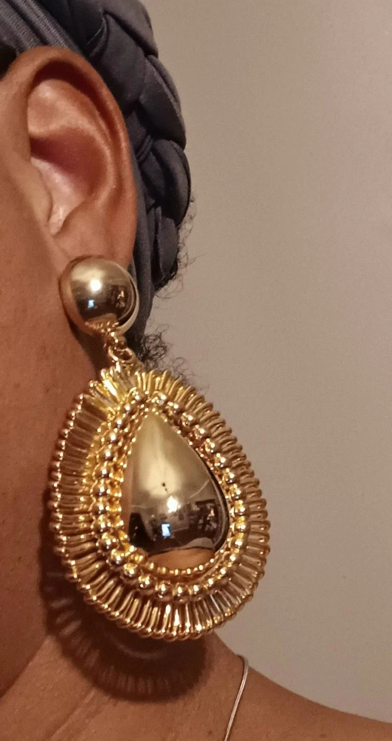 Chunky Large and Vintage Gold Door Knocker Earrings (pierced Ears) 1990s - Etsy | Etsy (US)