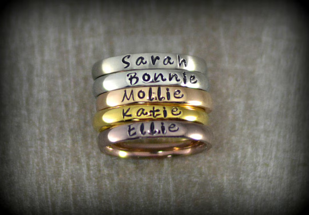 Personalized Stackable Name Ring - Stacking Rings - Dainty Name Rings - Mothers Ring - Bridemaids... | Etsy (US)