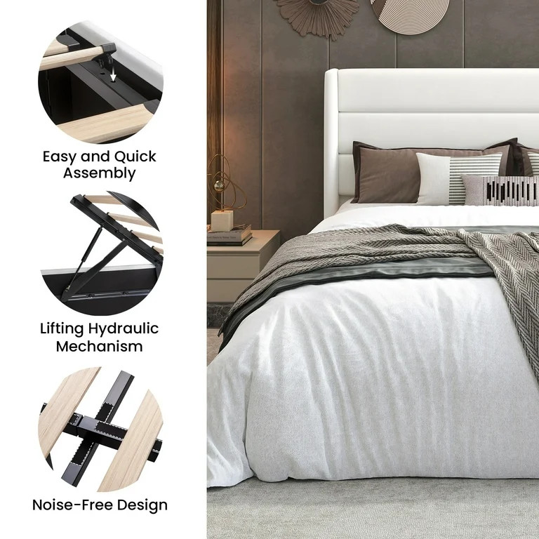 Sha Cerlin Queen Size Velvet Lift Up Hydraulic Storage Bed Frame, Platform Bed with Upholstered W... | Walmart (US)