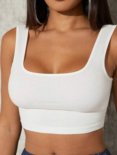 SHEIN SXY Casual Minimalist Solid Color Fitted Cropped Tank Top | SHEIN