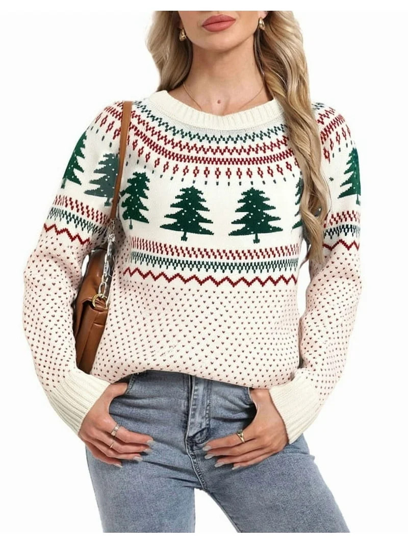 Christmas Sweaters for Women Chritmas Tree and Fair Isle Style Ugly Christmas Sweater Loose Knit ... | Walmart (US)