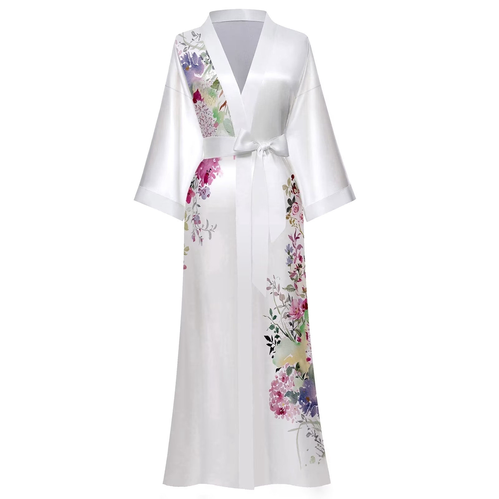 Long Silk Kimono Robes for Women Lightweight Silky Satin Floral Bathrobe Soft Cozy Ladies Housecoat Loungewear | Walmart (US)