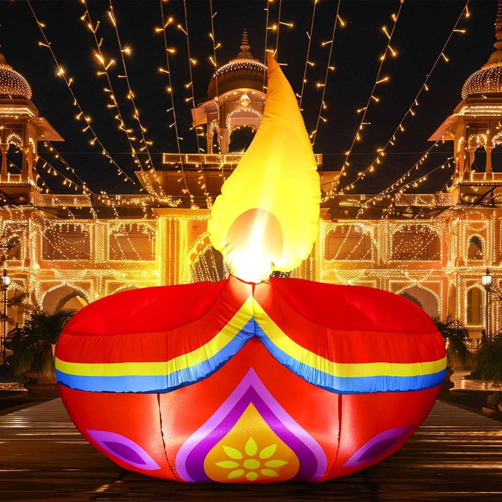 Civaner 5 FT Diwali Inflatables Outdoor Decorations, Diyas Oil Lamp Blow up Yard Decor, Tea Light... | Amazon (US)