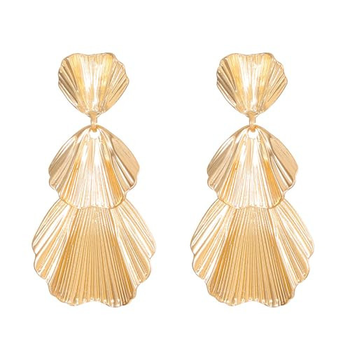 WCRAZYE Gold Flower Earrings for Women Exaggerated Flowers Statement Earring Large Metal Flowers Earring Bohemian Fashion Chunky Floral Petal Earrings Trendy Jewelry (Gold Shell) | Amazon (US)