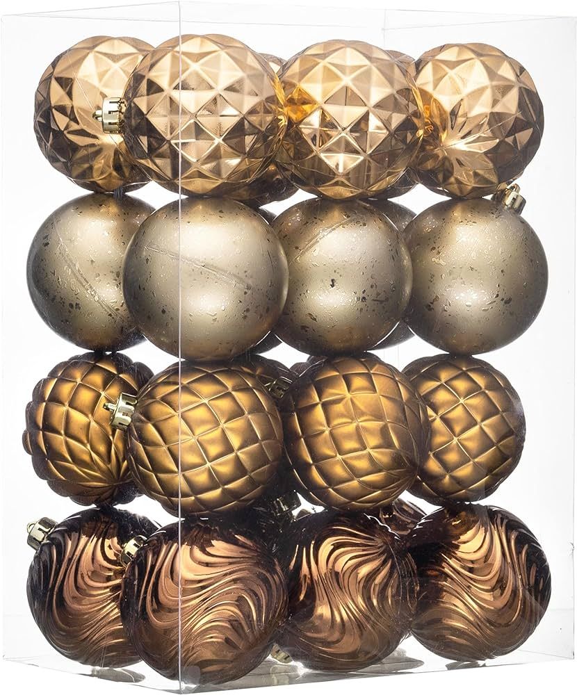 Valery Madelyn Christmas Ornaments Set, 24ct Large Bronze Copper and Gold Shatterproof Christmas ... | Amazon (US)