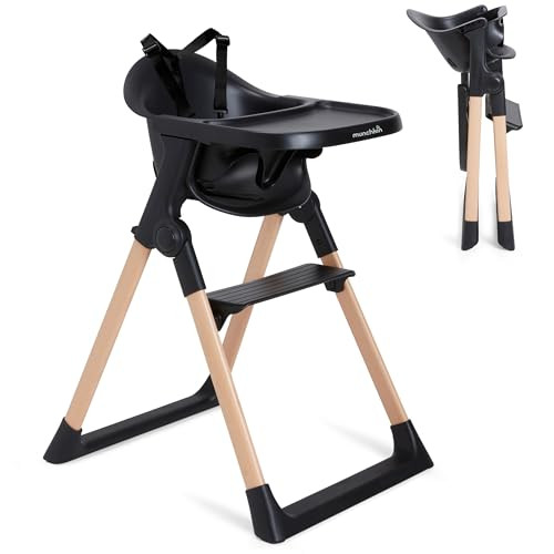 Munchkin Float Baby High Chair, Foldable and Easy to Clean, for Babies and Toddlers, Black with Wooden Legs | Amazon (US)