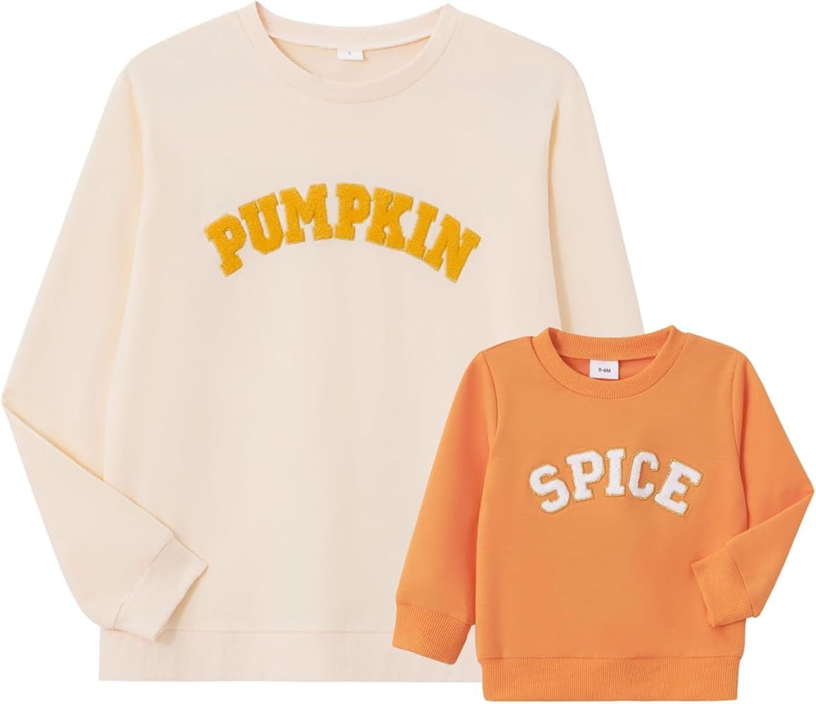 Karuedoo Mommy and Me Matching Outfits Halloween Family Matching Shirts Pumpkin Spice Embroidery ... | Amazon (US)