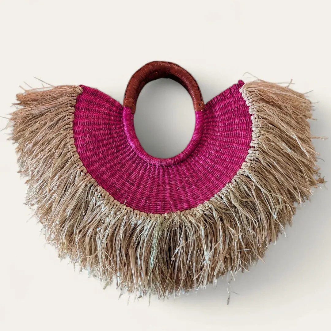 Handwoven Pink Raffia Beach Bag: African Boho Tote | Etsy (US)