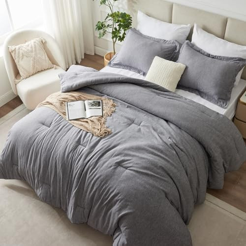 CozyLux Twin/Twin XL Comforter Set Dorm Bedding - 2 Pieces Grey Twin Extra Long Soft Luxury Cationic Dyeing Comforter for College, Gray Breathable Bed Sets with 1 Comforter and 1 Pillow Sham | Amazon (US)