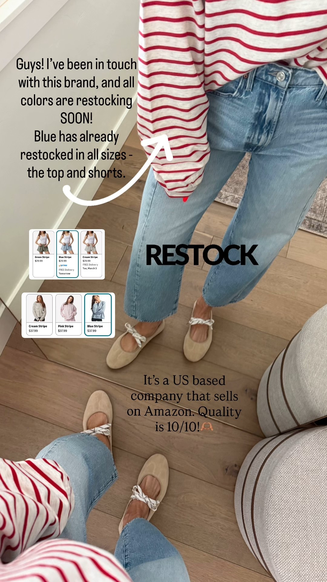 Love Al things from this new-to me shop on Amazon. Quality is SO good think FP.
Everything fits tts - the large extra large in the red stripe here and it’s too big. It’s supposed to be oversized, but I would say this fits for more of an 8 to 12.
I’m waiting for the extra/small to restock but going to grab the blue that’s fully in stock!

#LTKmomlife #LTKOver40 #LTKdayinmylife