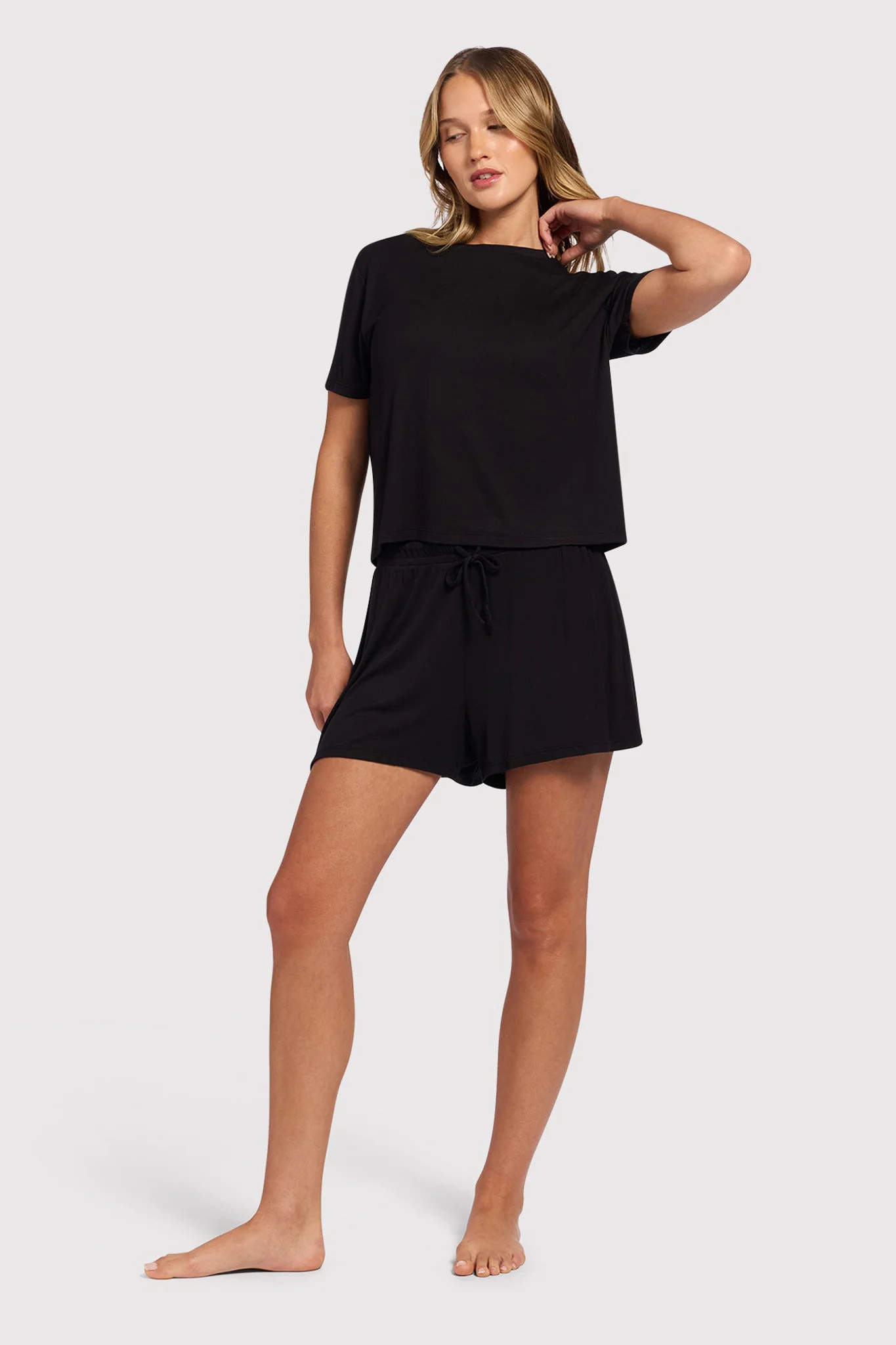 Ribbed Pajama Short Set | Black | nuuds