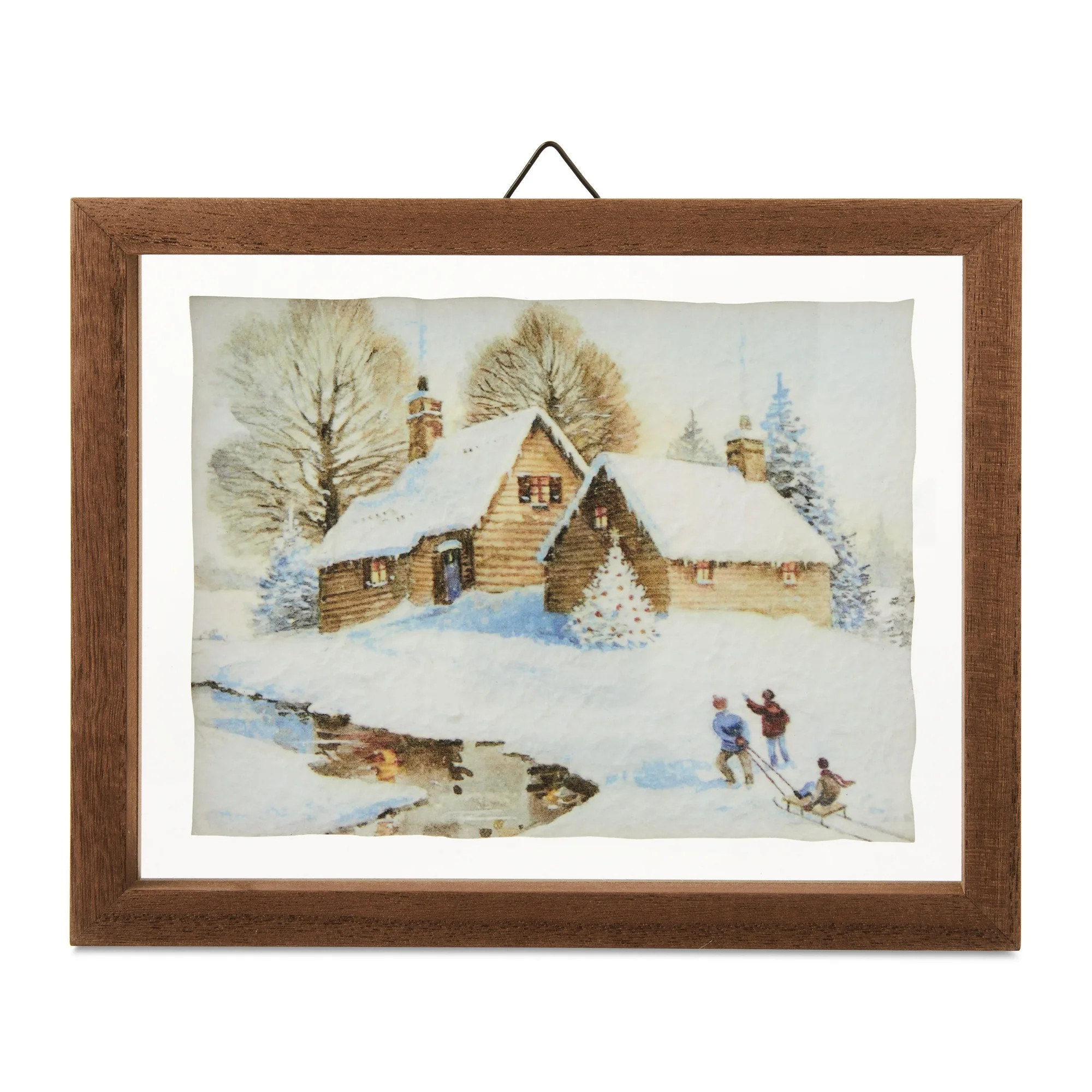 Rustic Cabins in the Snow Framed Hanging Christmas Decoration, Brown and White, 10" x 8", by My T... | Walmart (US)