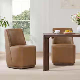 Modern Beige Fabric Upholstered Arm Dining Chairs with Solid Wood Frame, (Set of 2) | The Home Depot