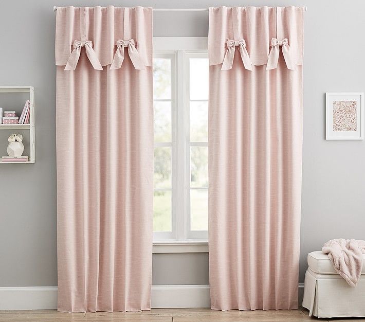 Evelyn Linen Blend Bow Valance Blackout Curtain Panel | Pottery Barn Kids