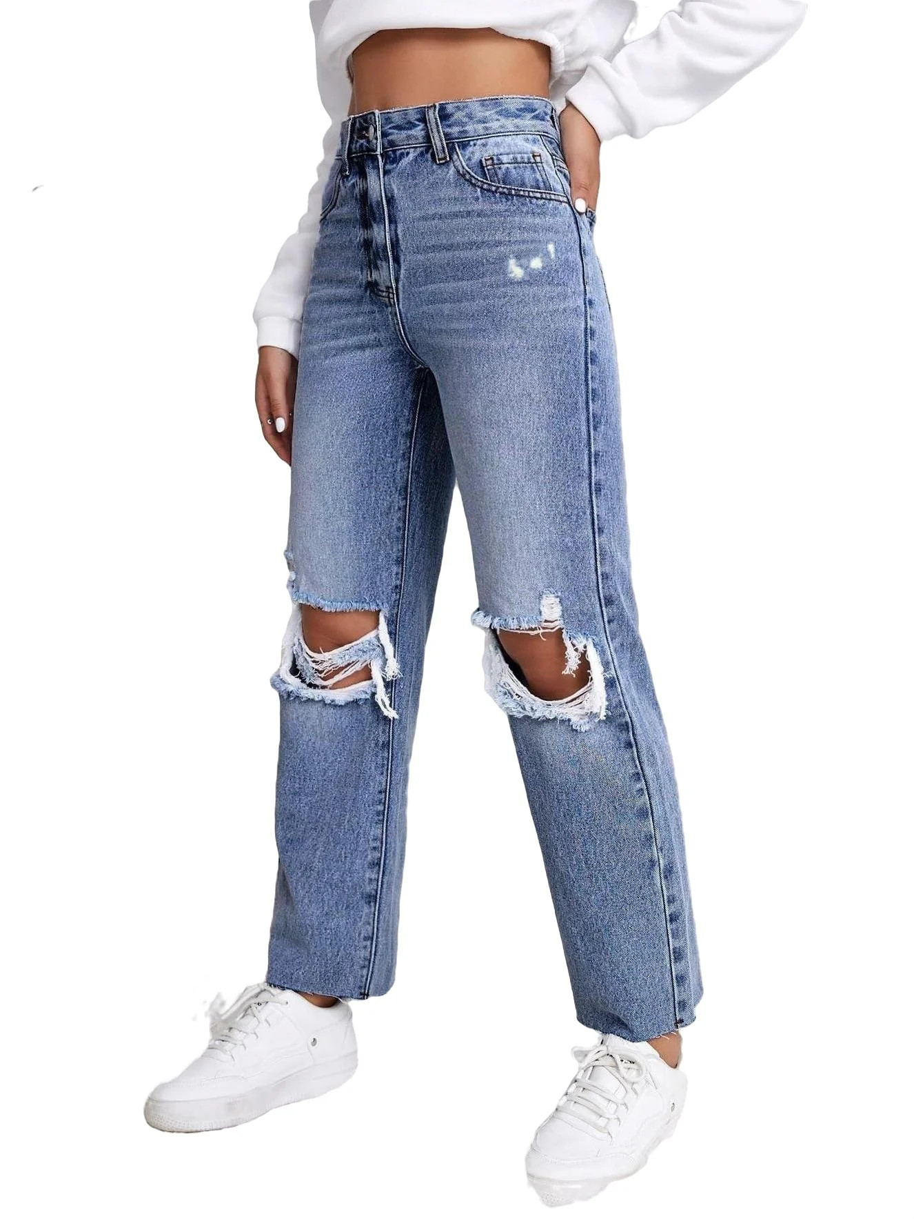 Plain Straight Leg Light Wash Women's Jeans (Women's) | Walmart (US)