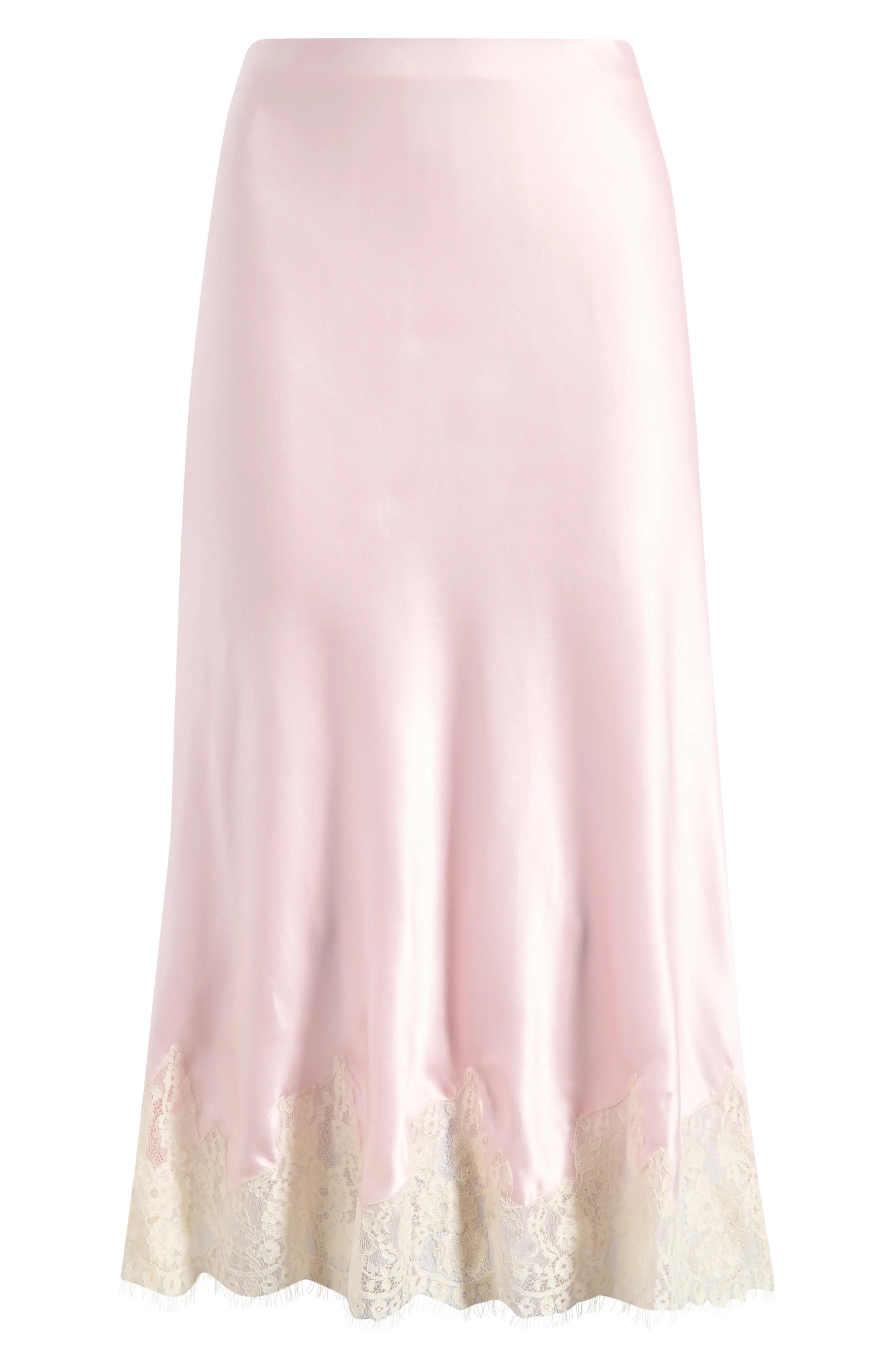 Reformation Carolina Lace Trim Silk Midi Skirt in Black Bean at Nordstrom, Size Large | Nordstrom