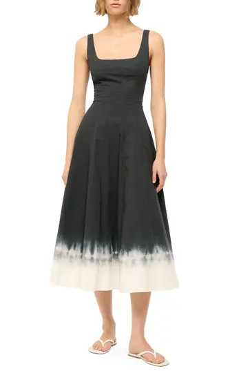STAUD Wells Dip Dye Stretch Cotton Dress in Onyx Ombre at Nordstrom Rack, Size 16 | Nordstrom Rack