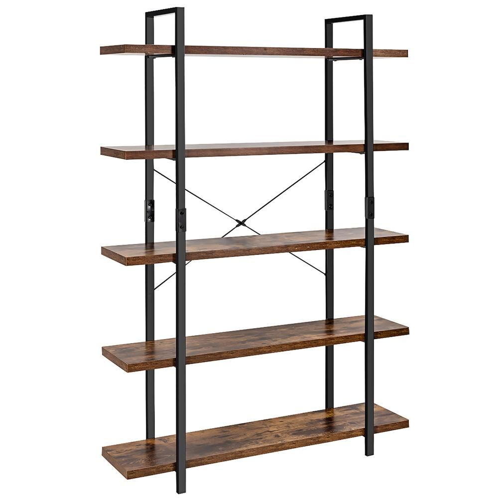 Costway 70 in. Brown Wood 5 -Shelf Standard Bookcase with Anti-tip Device | The Home Depot