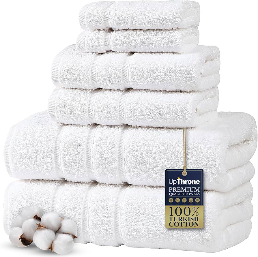 Luxury 6-Piece 100% Cotton White Turkish Bath Towel Set - Plush, Absorbent, and Thick | Amazon (US)