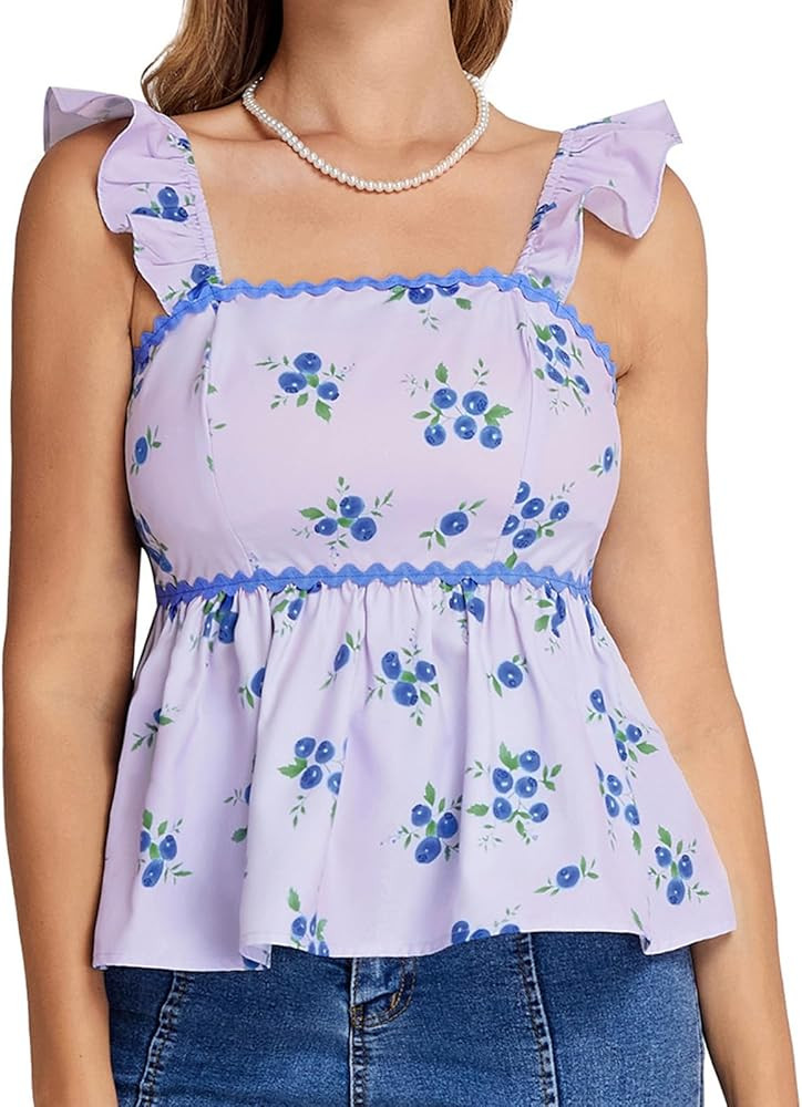 Belle Poque Womens Summer Cute Tops Square Neck Peplum Top Babydoll Ruffle Sleeveless Top Vintage... | Amazon (US)