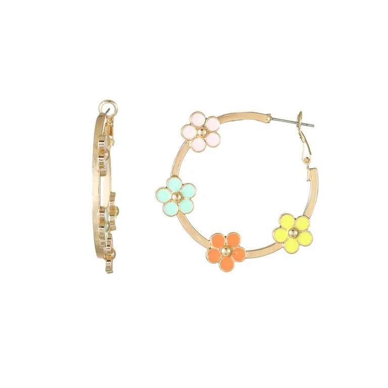 Way to Celebrate Easter Flower Snap Hoop Earrings, 1 Pair | Walmart (US)