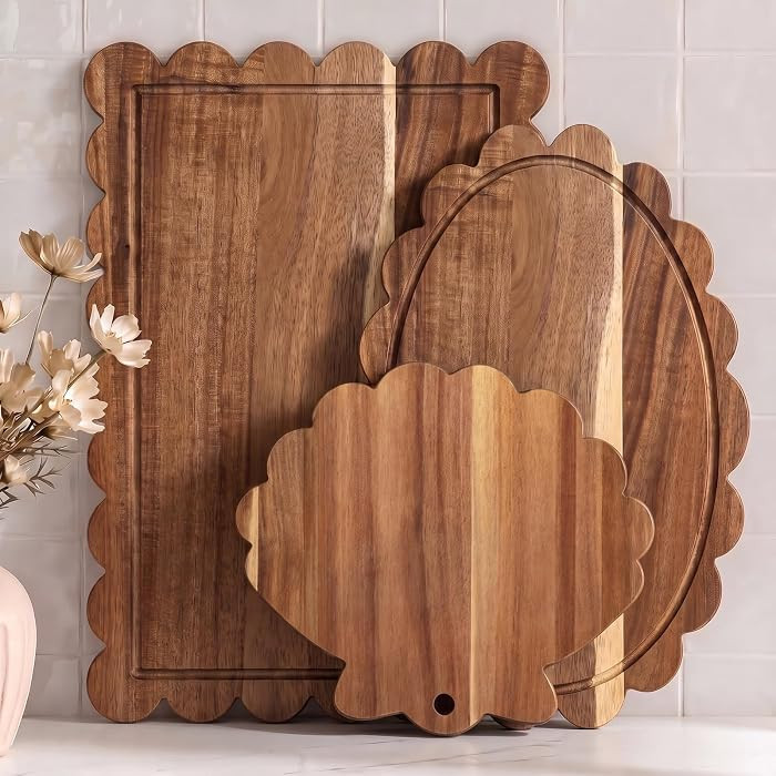 3 Pcs Scalloped Cutting Board Wood Set, Decorative Charcuterie Board Set, Farmhouse Cottagecore K... | Amazon (US)