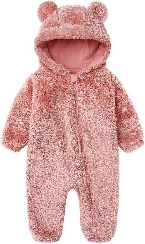 Newborn Baby Fluffy Onesie Infant Bear Suit Hooded Romper Zipper Fleece Toddler Jumpsuit | Amazon (US)