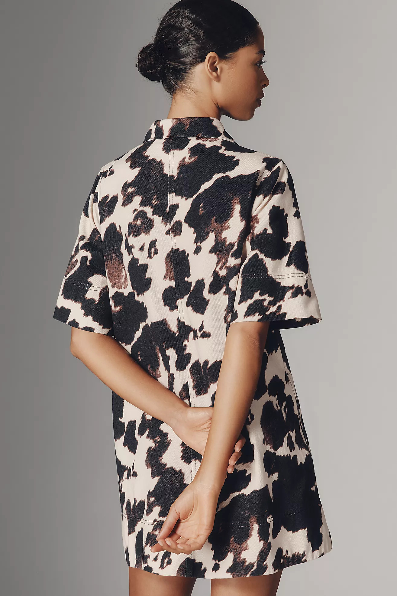 The Jeannie Short-Sleeve Denim A-Line Mini Dress by Maeve | Anthropologie (US)