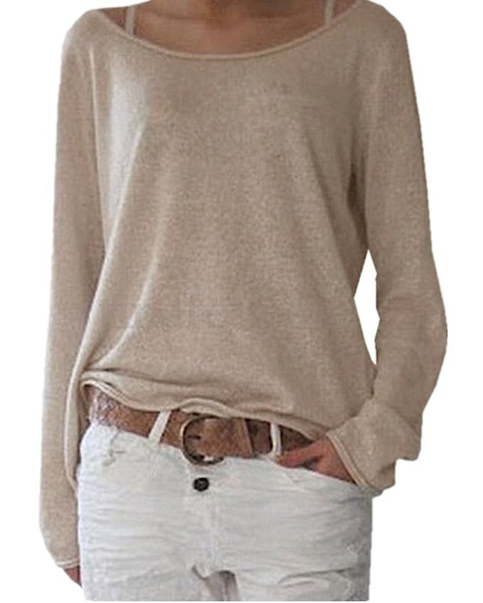 ZANZEA Women's Solid O Neck Long Sleeve T Shirt Casual Knit Tops Blouse Pullover | Amazon (US)