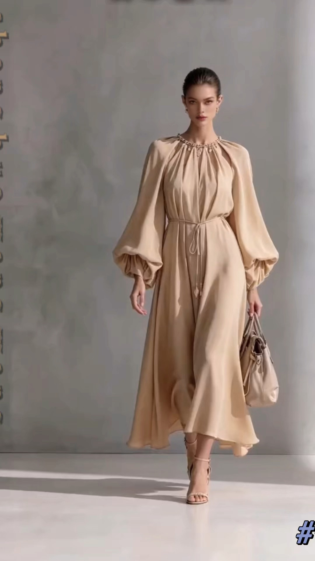 Beige linen maxi dress with billowy balloon sleeves and delicate gold detailing, blending soft elegance with timeless, understated glamour.

#LTKootd #LTKOver40 #LTKWedding