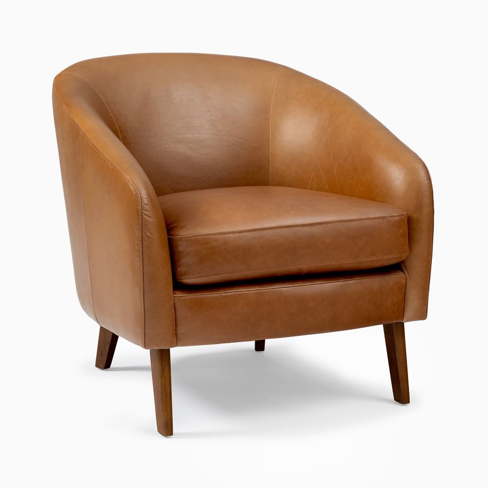 Jonah Chair, Poly, Ludlow Leather, Navy, Pecan | West Elm (US)