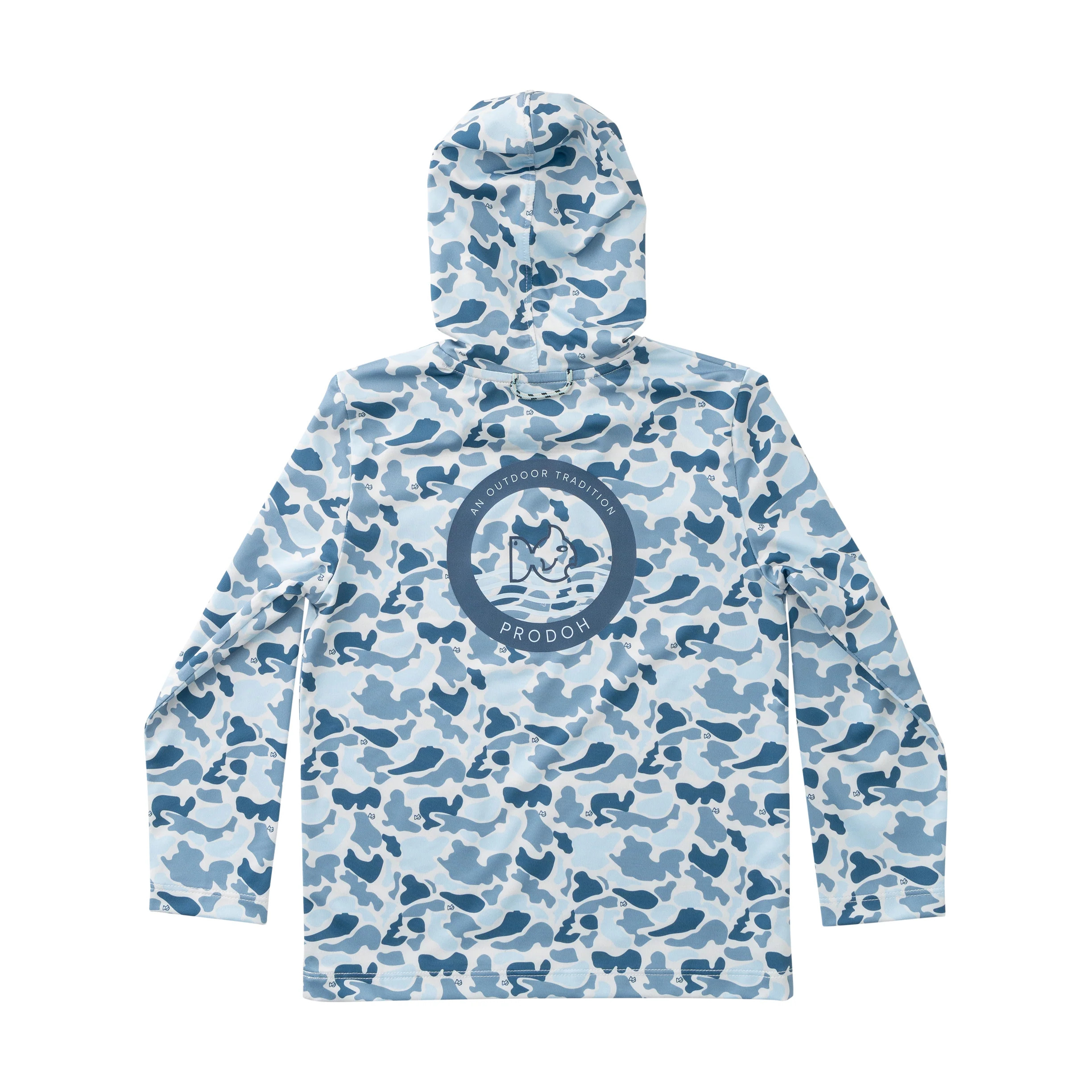 Kid's Pro Performance Hoodie T-shirt in Blue Break Point Camo with PRODOH Logo | PRODOH