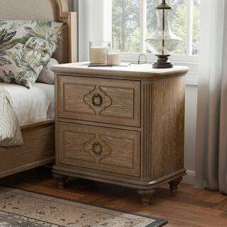 Furniture of America Brightwell Rustic Oak 2-Drawer 29 in. W Nightstand With USB C Power Ports ID... | The Home Depot