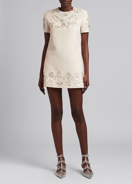 Valentino Floral-Embellished Mini Shift Dress | Bergdorf Goodman