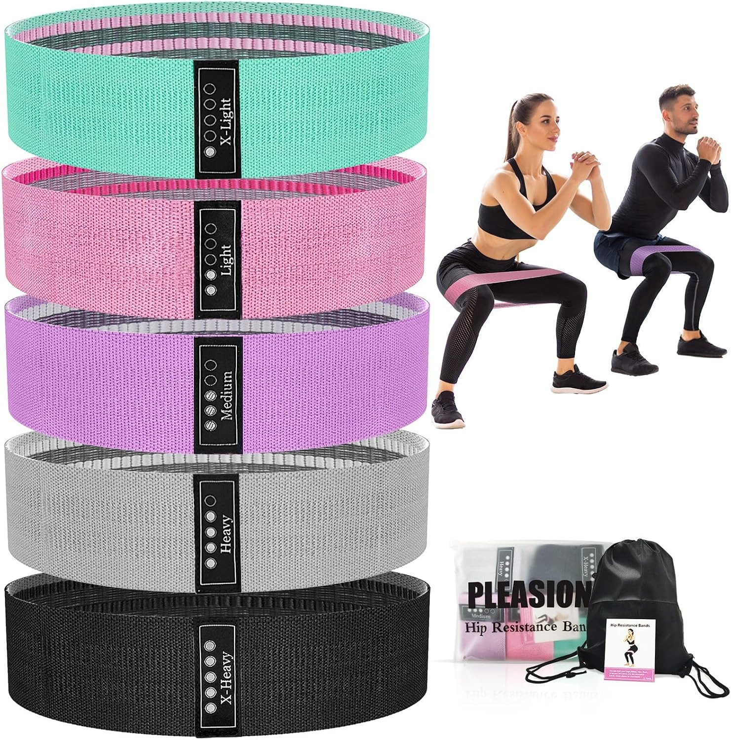 Fabric Resistance Bands for Working Out, 5 Levels Booty Bands for Women Men, Cloth Workout Bands Resistance Loop Exercise Bands for Legs Butt at Home Fitness, Yoga, Pilates | Amazon (US)