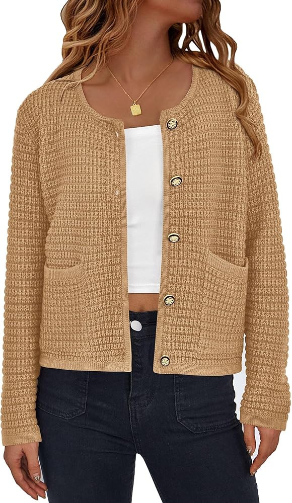 PRETTYGARDEN Open Front Cardigan Sweaters for Women Button Down Long Sleeve Casual Cute Knitted S... | Amazon (US)