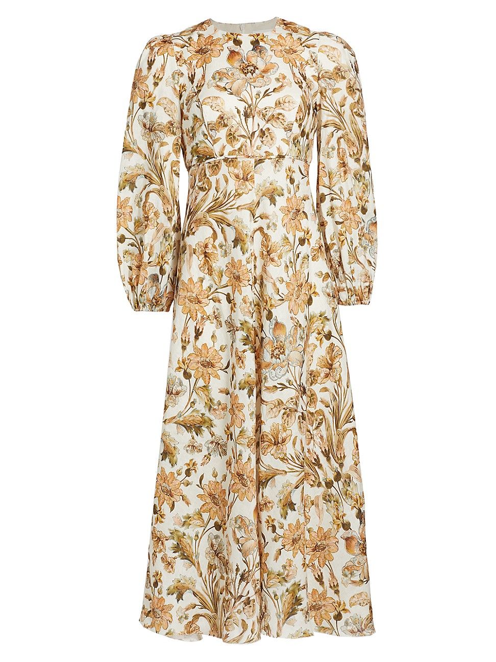 Women's Chintz Floral Linen Midi-Dress - Ivory Daisy Floral - Size 10 | Saks Fifth Avenue