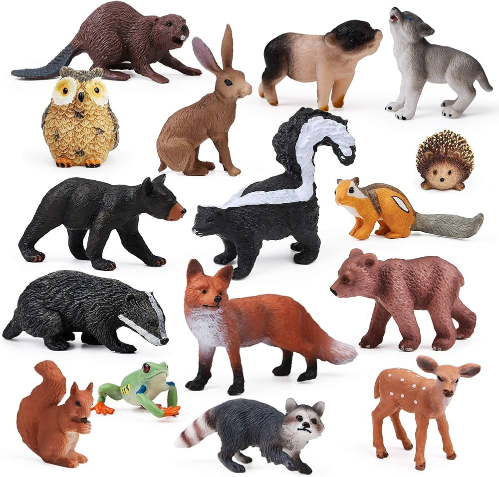 16PCS Forest Animals Baby Figures, Woodland Creatures Figurines, Miniature Toys Cake Toppers Cupc... | Amazon (US)