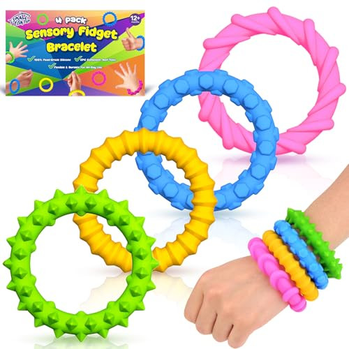 Sensory Fidget Toys Kids Toddlers - 4 Pack Chew Sensory Rubber Bracelet | Calming Autism Quiet Fi... | Amazon (US)