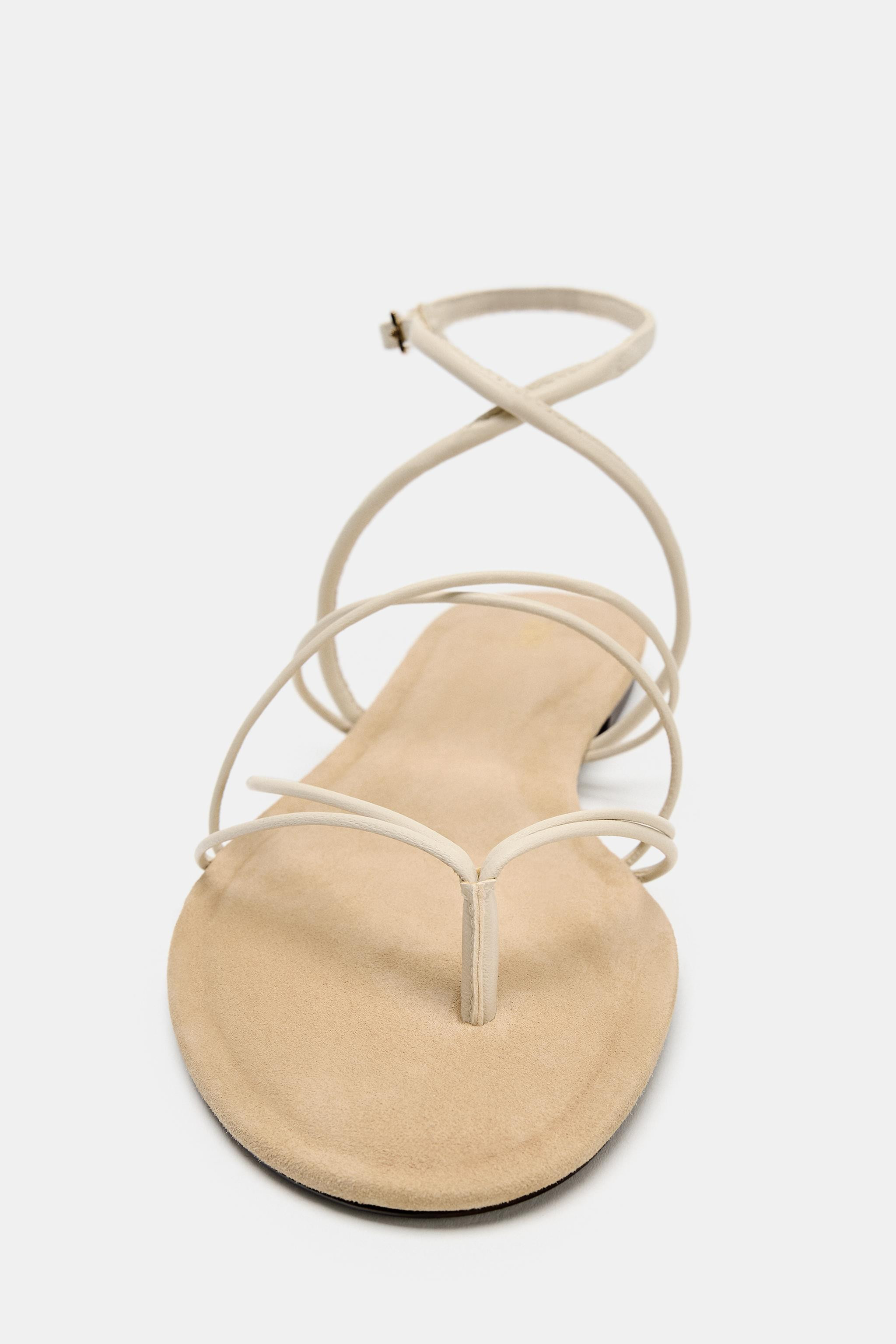 STRAPPY LEATHER FLAT SANDALS | Zara US